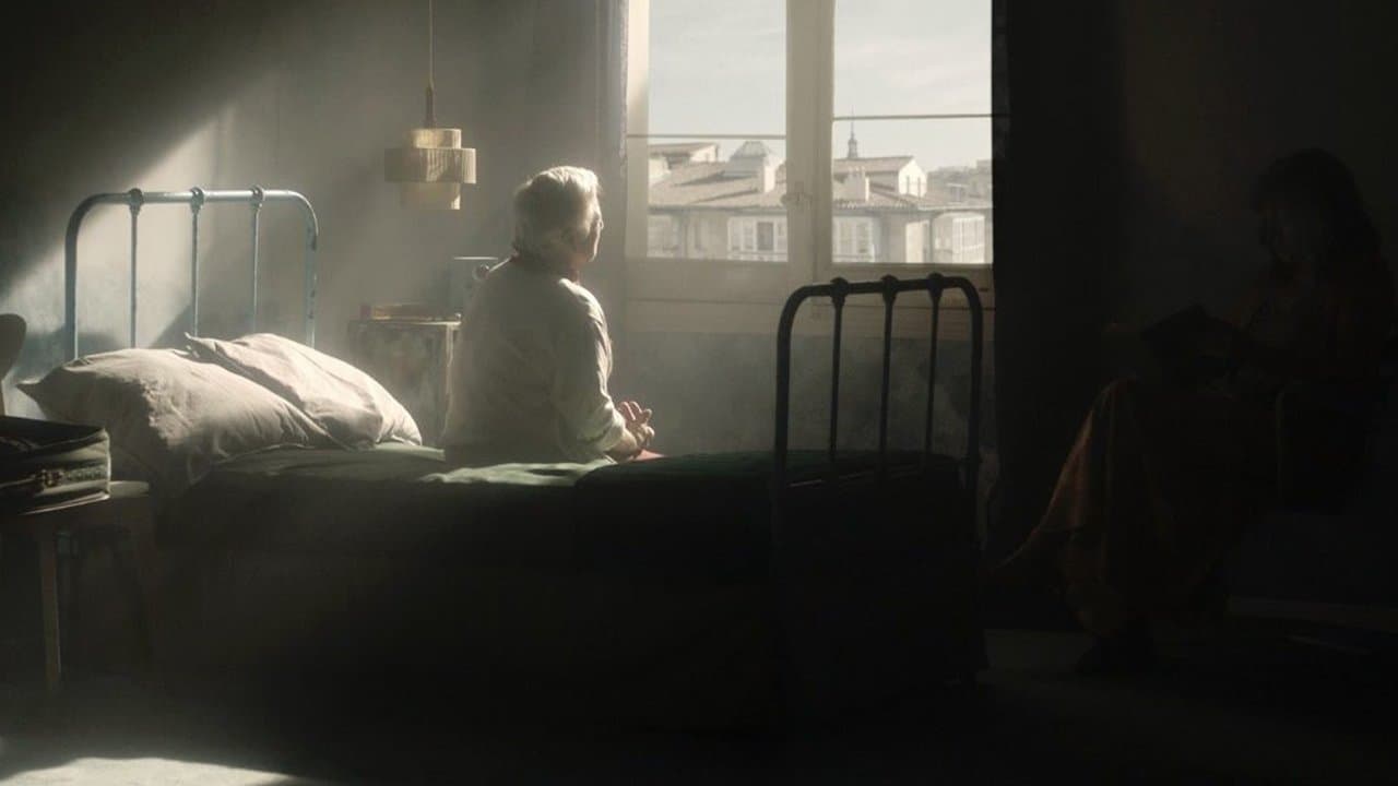 Retrato de mujer blanca con pelo cano y arrugasの背景画像