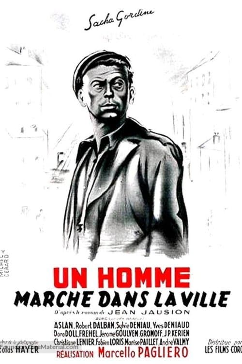 Un homme marche dans la villeのポスター